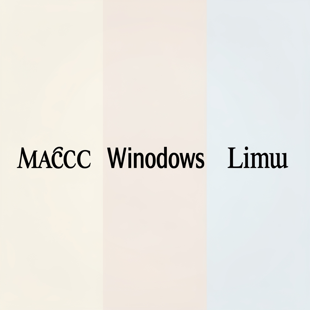 Comparación de renderizado de texto tipográfico en tres sistemas operativos diferentes: macOS, Windows y Linux, mostrando las diferencias visuales en suavizado y claridad de una misma fuente serif a 16px